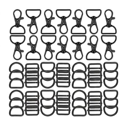 Zwarte sleutelhaak set 56 stuks metalen sleutelhanger onderdelen met draaibare lobster clasp, D ring en verstelgesp, geschikt voor sleutelhanger, tas en accessoire montage