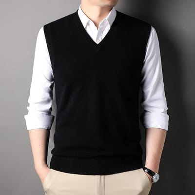 Pull sans manches pour homme, couleur unie, chaud, col en V, nouvelle collection automne et hiver 4XL white