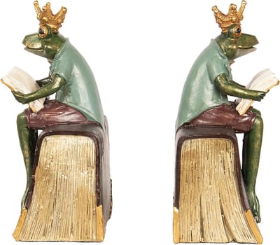Clayre & Eef Boekensteunen Set van 2 14x10x23 cm Groen Bruin Polyresin Kikker