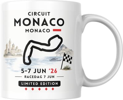 Hip met Pit Creaties - F1 Mok Monaco 2026 - Formule 1 Circuit Mok - Grand Prix Monaco 5-7 JUN '26 - Racedag 7 JUN - F1 Cadeau - Limited Edition Racefan Merchandise