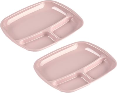 Plasticforte vakjes diner borden - 2x - roze - kunststof - 21 x 24 cm - 3 vakken - bbq en camping