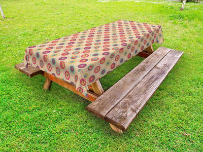 ABAKUHAUS Abstract Buitentafelkleed, Ronde Kleurrijke Linten, Decoratief Wasbaar Picknicktafelkleed, 145 x 265 cm, Pastel Bruin Meerkleurig