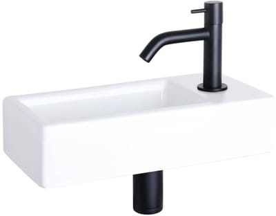 Differnz Hura fonteinset - 38.5x18.5x9cm - Rechthoek - 1 kraangat - Zwart mat gebogen kraan - Keramiek Wit
