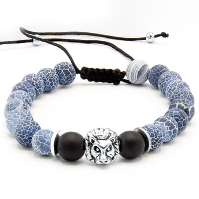 Victorious Natuurstenen Kralen Armband Heren – Zilveren Leeuw – Blauw – 19cm
