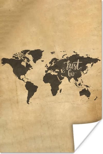 Poster 20x30 cm - Wereldkaart - Quote - Beige - Posters - Kamer decoratie - Wanddecoratie woonkamer - Muurdecoratie slaapkamer