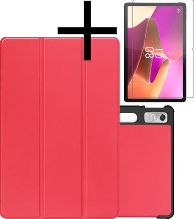 Hoes - Geschikt voor Lenovo Tab P11 Pro - Met Screenprotector - Trifold Bookcase - Hard Cover Case - Met Uitsparing Geschikt voor Lenovo Pen - Hardcover Book - Tablet Hoesje - Rood