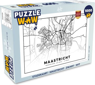 Puzzel Stadskaart - Maastricht - Zwart - Wit - Legpuzzel - Puzzel 1000 stukjes volwassenen - Plattegrond