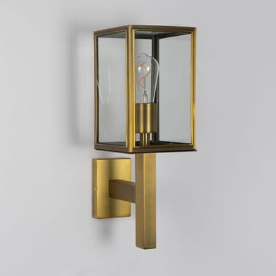 KS Verlichting - wandlamp - Bilthoven - vierkant - antiek messing - E27 - modern - muurlamp - buitenlamp - aluminium - glas