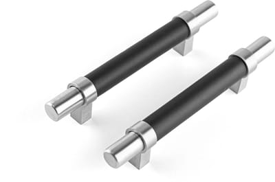 Brute Strength – Leren handgrepen - 96 mm hartafstand - 4 stuks - zwart & zilver - leer & RVS - meubelgrepen - deurgreep keuken - handgrepen kast – ladekast – handgreep deurtjes - handvaten kast - 150 mm totale lengte