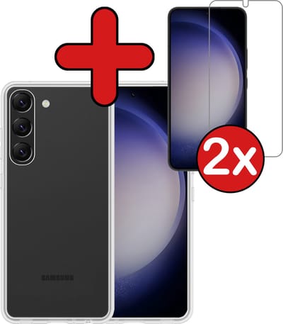Hoesje - Met 2x Screenprotector - Geschikt voor Samsung Galaxy S23 - Sterk & Shockproof - Telefoon Hoes - Back Cover - Siliconen Case - Telefoonhoes - Transparant