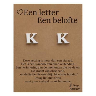 Initiaal Oorbellen met Letter K op Cadeau Kaartje - Een letter, een belofte - Zilverkleurig - Naam Sieraad Cadeau - Roestvrij Staal Oorknopjes - Pax Amare