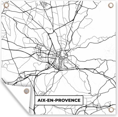 Tuin poster Aix-en-Provence - Frankrijk - Stadskaart - Plattegrond - Kaart - Zwart wit - 200x200 cm - Tuindoek