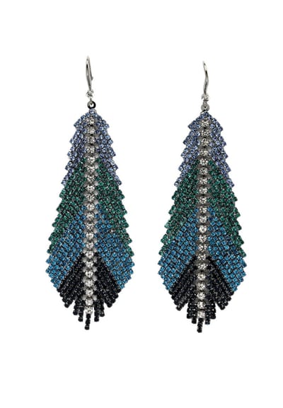 AVANT-GARDE PARIS Oorbellen - Studs met veren en kristallen - 1 stuk - Blauw en palladium plated