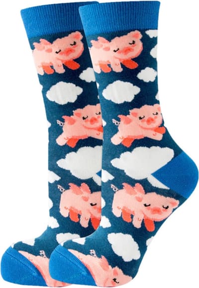 Sokken met Varkentjes & Wolken - Dames maat 36-40 - Blauw met Biggetjes - Dieren