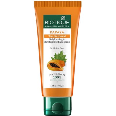 Biotique Papaya Tan Removal Gezichtsscrub 100g | Verhelderend & Revitaliserend | Zachte Exfoliatie voor een Gladde Huid | 100% Natuurlijk orange
