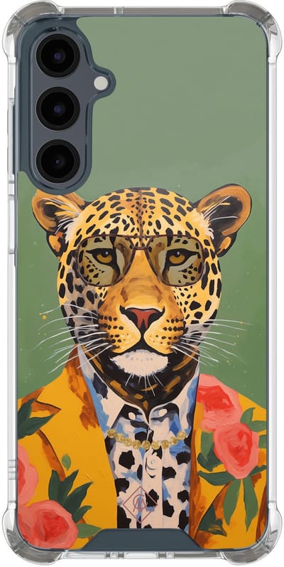 Casimoda® hoesje - Geschikt voor Samsung Galaxy A17 - Luipaard Hipster - Shockproof case - Extra sterk - TPU/polycarbonaat - Groen, Transparant