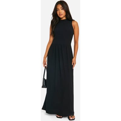 boohoo Dames Petite Crinkle Drop Waist Racer Maxi-jurk | Zwart | Maat: 34