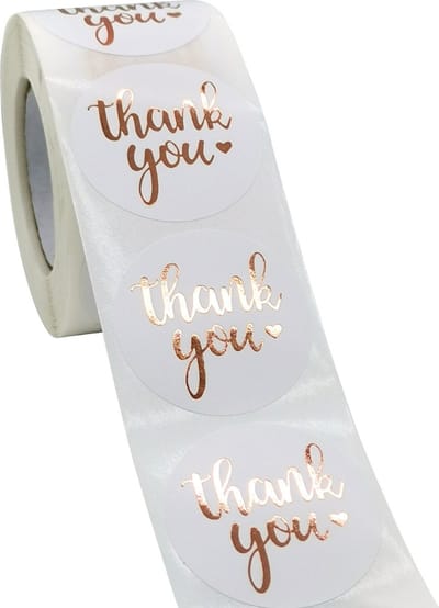 Thank you stickers - 500 stuks - 25 mm - Bedankt stickers - Small business packaging - Thank you stickers op rol - Sluitstickers - Sluitzegel - Verpakkingsmateriaal - Stickerrol - Wit/Goud