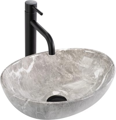 Ovaal Wastafel Keramiek Imitatie Steen Grijs 35x26 cm Badkamer