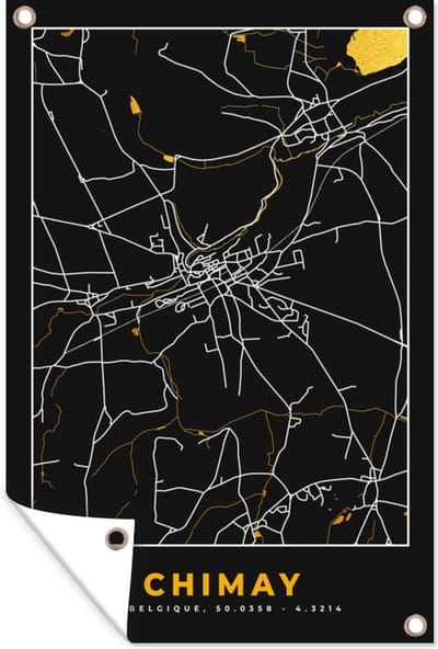 Muurdecoratie Stadskaart - Goud - Chimay - Plattegrond - Kaart - 120x180 cm - Tuinposter - Tuindoek