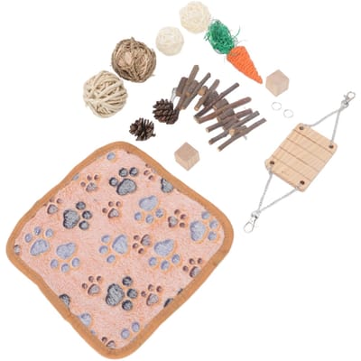 Ensemble de 12 Jouets pour Hamster Naturel Sûr Tressés à la Main Pour User les Dents Garder en Bonne Santé Jouets et Accessoires en Bois pour Hamster beige