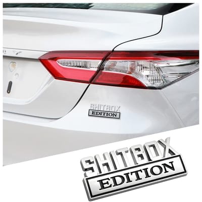 Dailygoody - Accessoires zijstickers - Shitbox Edition - Decoratieve embleemstickers - Zilver - Universeel voor auto's - 3D design