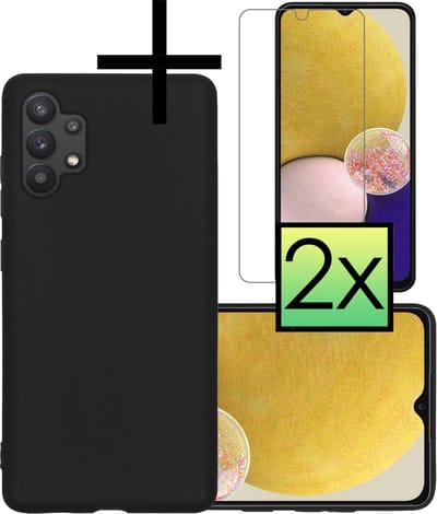 Hoesje - Met 2x Screenprotector - Geschikt voor Samsung Galaxy A13 4G - Sterk & Shockproof - Back Cover - Siliconen Case - Telefoon Hoes - Zwart