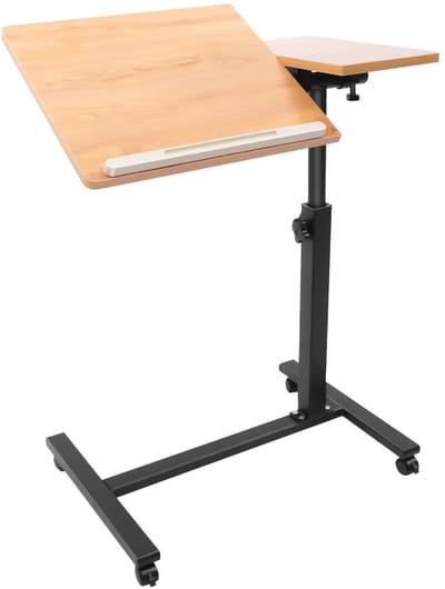 NordHaus Over-bed Laptoptafel - C-vorm Bijzettafel - Verrijdbaar Bureau - 360° Draaibaar & Verstelbaar - 60x34,5x58-90 cm Houtkleur