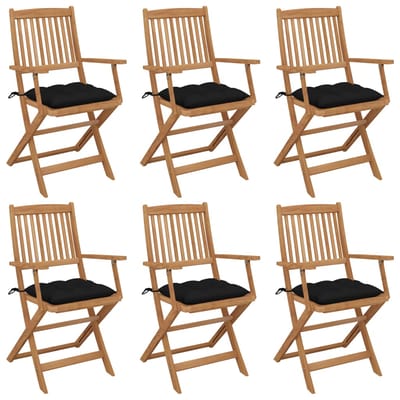 vidaXL - Inklapbare - stoelen - 6 - st - met - kussens - massief - acaciahout
