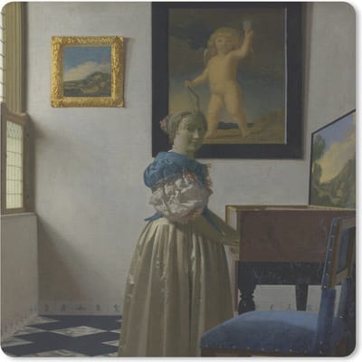 Muismat Vermeer - A young woman standing at the virginal - Schilderij van Johannes Vermeer muismat rubber - 19x23 cm - Muismat met foto