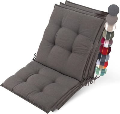 Beautissu Sun-NL – Set van 3 Premium Lage Rugleuning Kussen 100x50 cm - UV-bestendig & 8cm Dik Kussen Tuinstoelkussen Antislip Bevestigingsbanden – Stevige Stof Antraciet Rood Gestreept