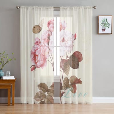 Bloem Vlinder Vintage Transparante Raamgordijnen Voor Woonkamer Keuken Kinder Slaapkamer Voile Hanggordijn 135W x 114H(cm) white