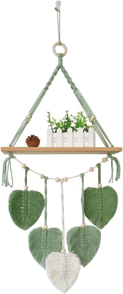 Boheems decoratief wandtapijt van macramé, handgemaakt met gevlochten bladeren voor slaapkamer, woonkamer en kinderkamer, uniek design en sfeervolle wanddecoratie