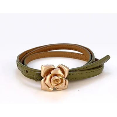 Unieke Rose Echte Lederen Gouden Riem Vrouwen Mode Koeienhuid Bloem Dunne Riemen Vrouwelijke Jeans Jurk Tailleband 105CM groen