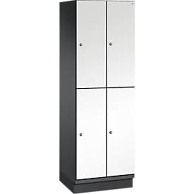 C+P Double-tier locker Cambio, 2 vakken, 4 legborden, met plint, B 600 x D 525 x H 1980 mm, zwart-grijs/wit