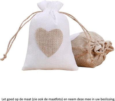 10x Jute Uitdeelzakjes met hartje 10 x 14 cm - Hart - Heart - Katoenen / Jute / Stoffen Traktatie Kado Zakjes - Snoepzakjes - Koekzakjes - Koekje - Cookie Bags - Verjaardag