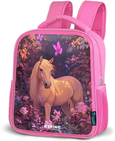 NoBoringSuitcases.com® - Rugzak roze - Schooltas meisjes - Paard - Bloemen - Paars - Vlinder - Kinder rugtas meisje - Boekentas kind - Kinderrugzak voor school - Schoolrugzak