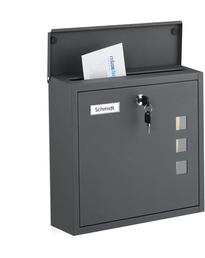 Wandbrievenbus met slot - 33 x 35 x 12 cm - metaal - antraciet