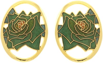 Behave - Oorclips dames - roosmotief - groen - 3 cm