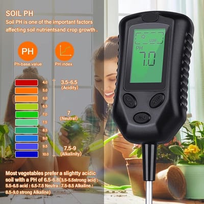 Bodem Tester - PH Meter - Planten Verzorgen - Meet PH Temperatuur Zonlicht - 30 cm - Zwart
