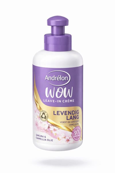 Andrélon WOW Leave-In Crème - Levendig Lang - Natuurlijke haarverzorging, verrijkt met Sakura- en Camellia-olie