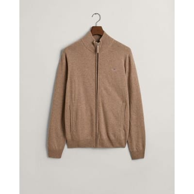 Gant Vest Superfine Lambswool Zip Cardigan Dark Sand Melange / male