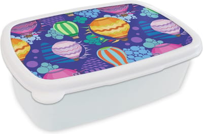 Broodtrommel Wit - Lunchbox - Brooddoos - Luchtballon - Regenboog - Patronen - Kinderen - Abstract - 18x12x6 cm - Volwassenen
