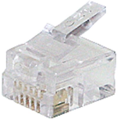 RJ11 krimp connector (6P4C) voor ronde telefoonkabel - per stuk / transparant