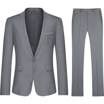 Heren 2-delig slim fit lichtgrijs pak met twee knopen