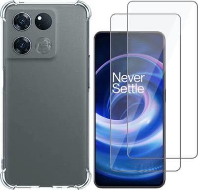 Hoesje geschikt voor OnePlus Ace - Anti Shock Proof Siliconen Back Cover Case Hoes Transparant - 2x Tempered Glass Screenprotector