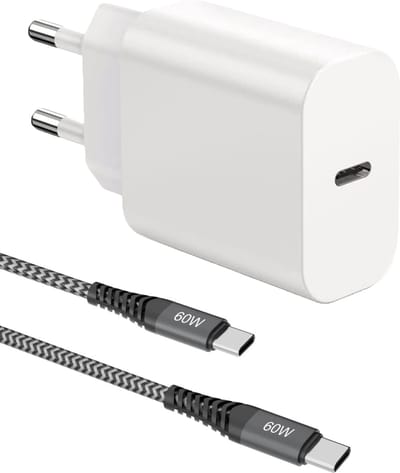 Razendsnelle USB-C Power Adapter met Nylon USB-C Oplaadkabel - Super Fast en Quick Charge 4.0 - Voor GSM, Tablet, Laptop, Telefoon