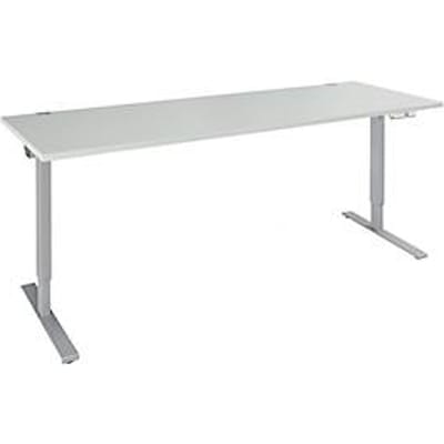 Schäfer Shop Genius bureau AERO FLEX, elektrisch in hoogte verstelbaar, rechthoekig, T-voet, B 2000 mm, aluminium lichtgrijs/wit