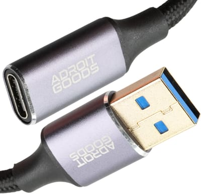 AdroitGoods USB-A naar USB-C (female) 3.2 Gen2 Verlengkabel adapter 10Gbps - Supersnelle Dataoverdracht - Nylon Gevlochten - Aluminium Behuizing - 0,1m