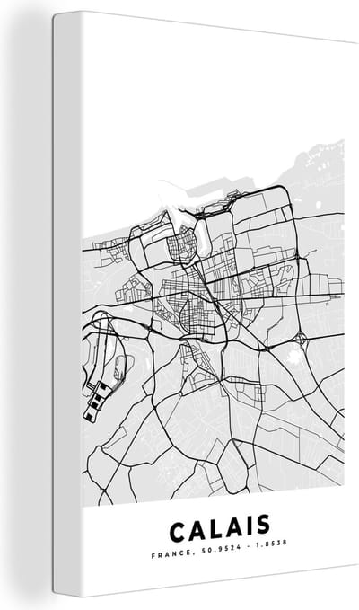 Canvas Schilderij Plattegrond - Kaart - Stadskaart - Frankrijk - Calais - 20x30 cm - Wanddecoratie